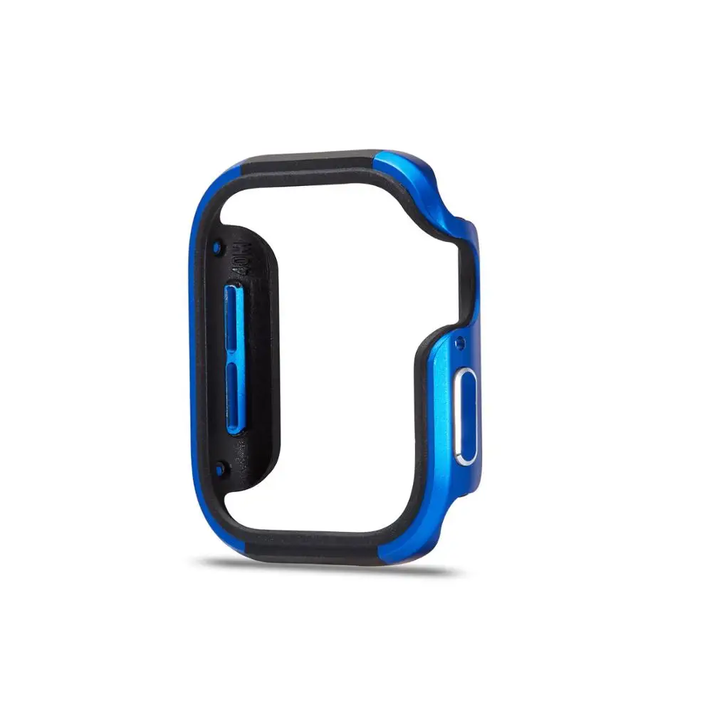 Бампер часы Чехол Крышка для Apple Watch чехол 5 4 3 2 44 мм, 42 мм, 38 мм, версия из мягкого ТПУ+ сплав решетка радиатора протектор для наручных часов iWatch, 5, 4, 3, длина-44 мм, 40 мм - Цвет: blue