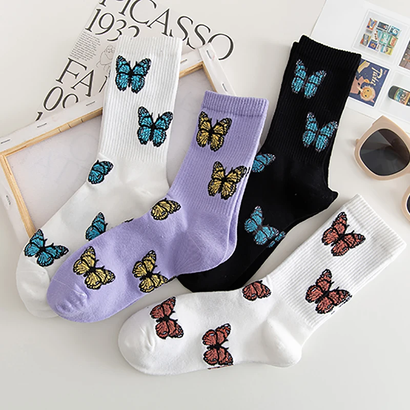 

Socks Woman Kawaii Socks Happy Harajuku Skateboard Butterfly Sock Stopki Skarpetki Damskie Sokken Korean Style Women Socks