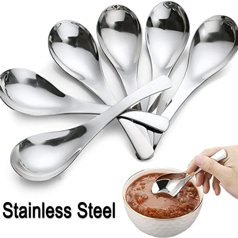 

3 Size Stainless Steel Soup Spoon Home Kitchen Deepening Large Capacity Silver Mirror Polished Tableware Soup and Rice Tableware