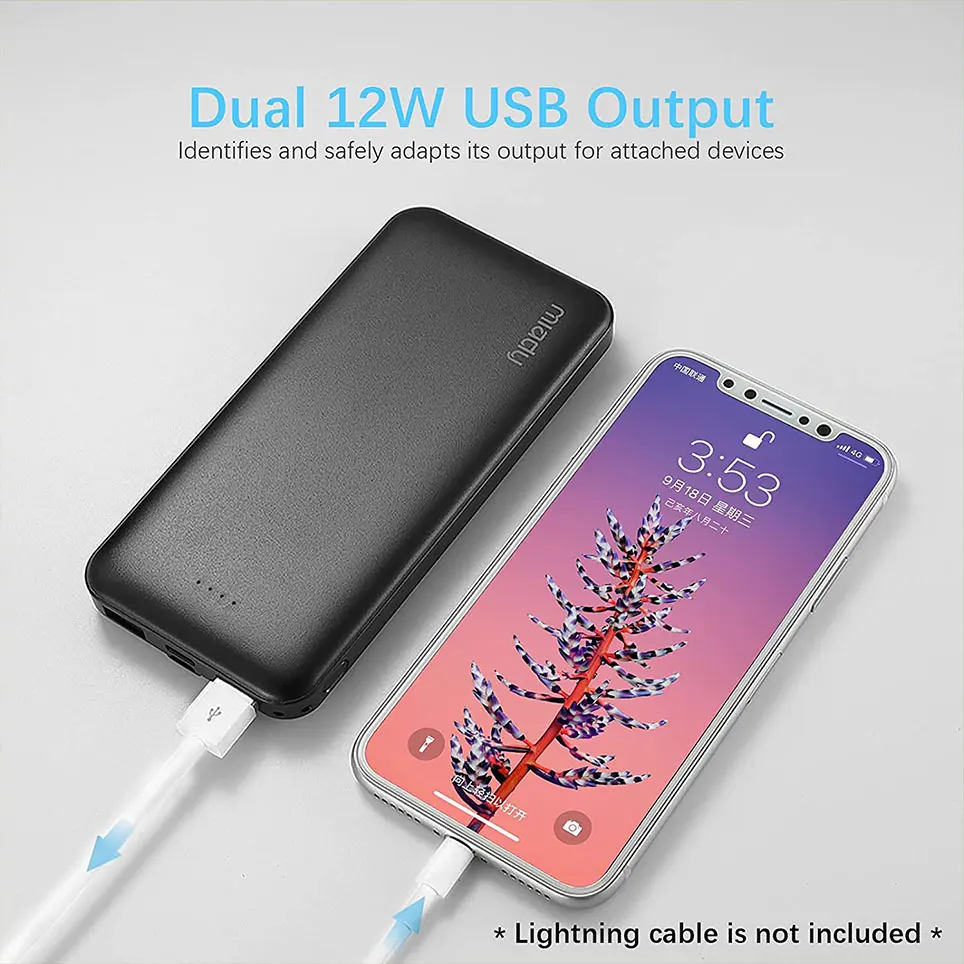 Портативное зарядное устройство 10000 мАч с двумя USB-портами внешний аккумулятор