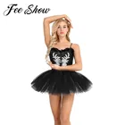 Элегантное женское балетное танцевальное трико, платье-пачка, Женский костюм белогочерного цвета с бриллиантами, лебедем, озером, балерины, Lyrical юбка для танцев