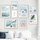Настенная Картина на холсте с изображением грейни, берега эгеи, чайки, пальмы, раковины, скандинавские постеры и принты, настенные картины для декора гостиной