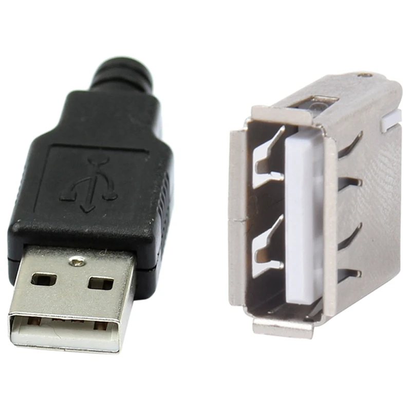 

10 Pcs Straight Solder Type Usb A Female Plug Jack Connector & 10Pcs Type A Male Usb 4 Pin Plug Socket Connector