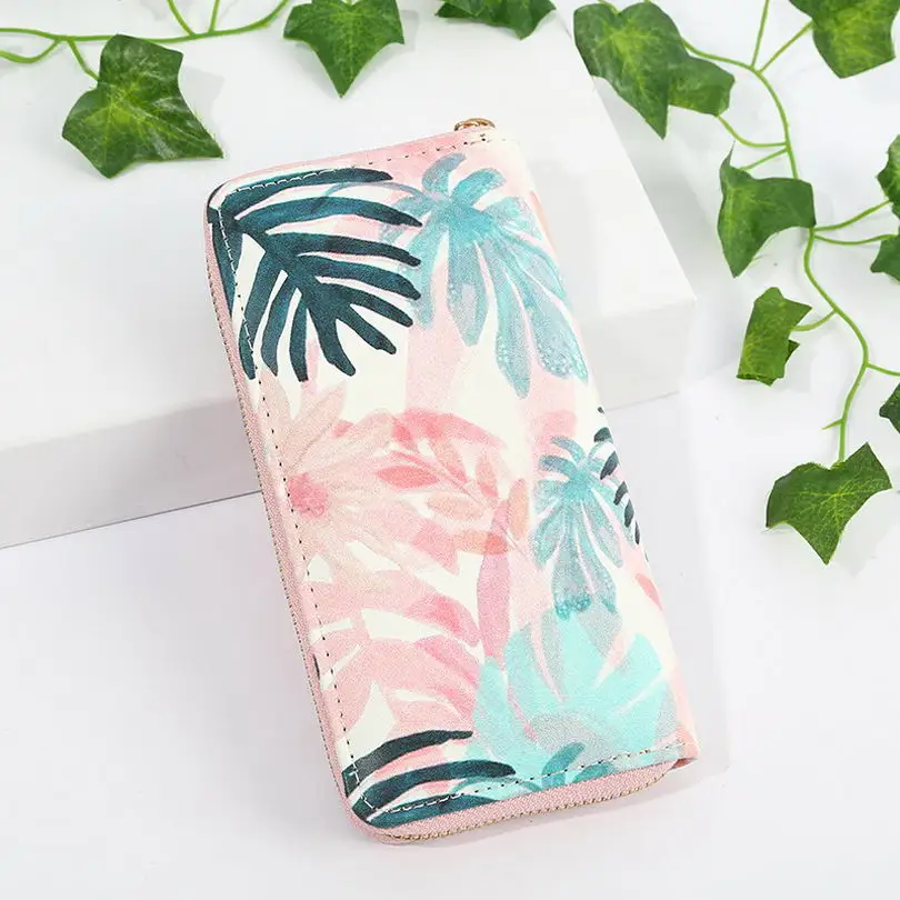 KANDRA Botanic Print кошелек для женщин веганский тропический летний клатч Фламинго ладонь кошельки органайзер для путешествий Подарок на молнии Держатель для карт - Цвет: Style1