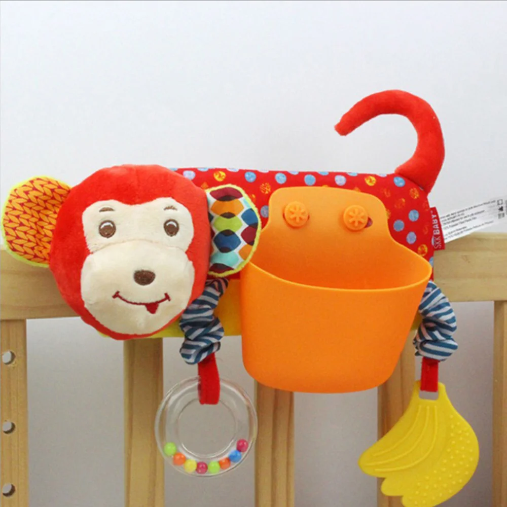 

New Born Baby Crib Educational Wrap Around Rattle Teether Storage Pocket for Baby(Monkey Pattern)