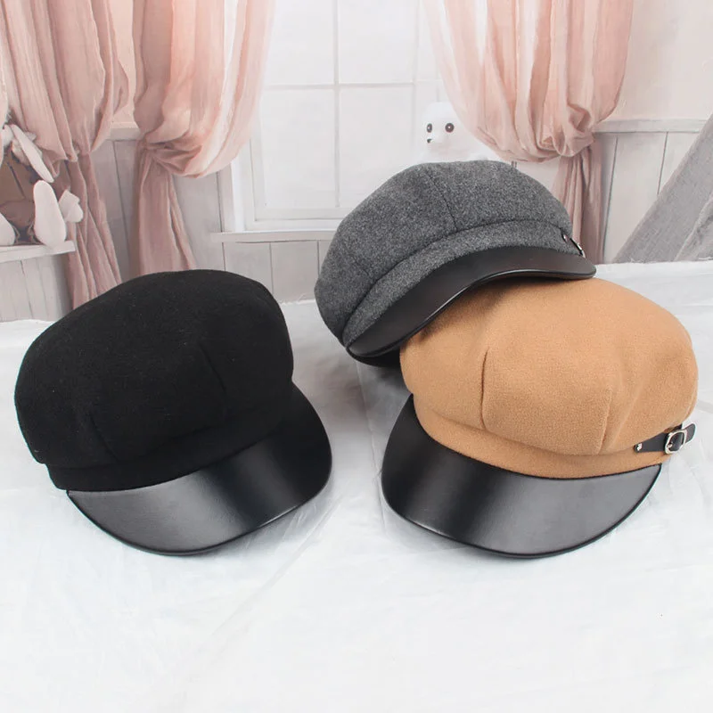 

New Women Berets Fashion Autumn Winter Octagonal Caps Stylish Artist Painter Hat Ladies Wool Cotton Blend Black Grey Beret Hats