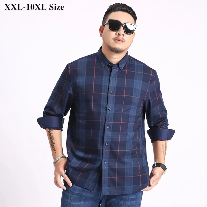 5XL 6XL 7XL 8XL 9XL 10XL плюс размер мужская деловая Повседневная клетчатая рубашка высокого качества свободная рубашка с длинными рукавами Мужская брендовая одежда