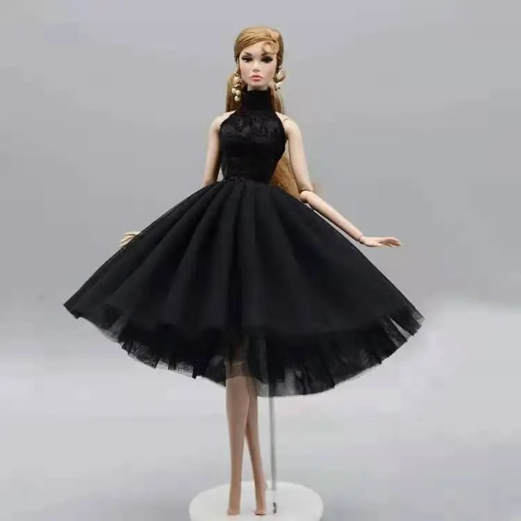 

1/6 BJD Clothes Black Elegant High Neck Party Gown Ballet Dresses for Barbie Doll Accessory Princess Dancing Vestidos Girl Toy