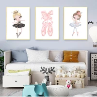 wall pictures for children kid girl room decor nordic ballet princess baby nursery unicorn wall art canvas painting swan
