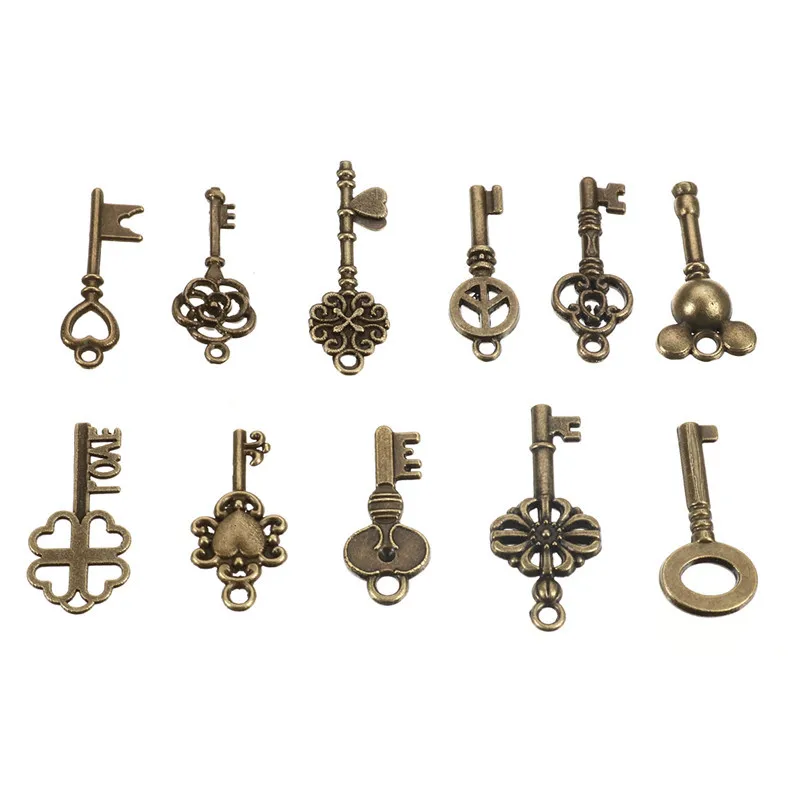 

11Pcs Antique Vintage Old Look Bronze Skeleton Key Fancy Heart Bow Pendant Decor DIY Necklace Jewerly Crafts Decoration Crafts