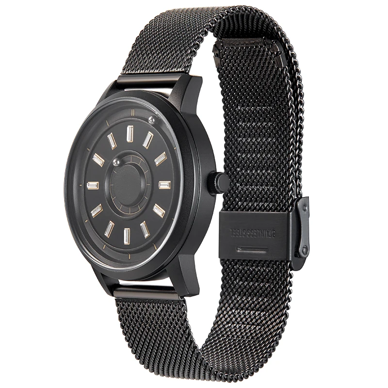 Мужские магнитные часы намагниченные двухшаровые из сплава PVD черный циферблат с