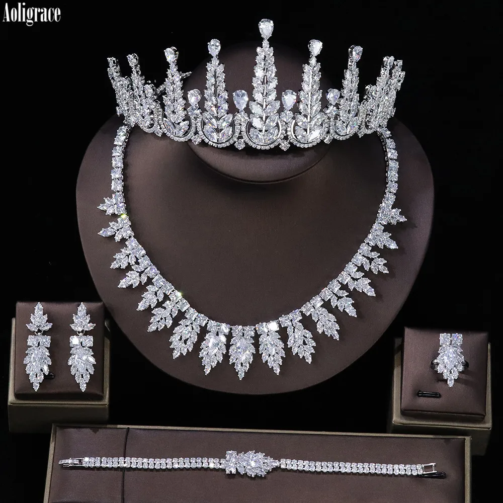 

Dubai Luxury 5A Full Cubic Zirconia Tiaras and Crowns 5pcs Jewelry Set Birthday/Anniversary Gift for Mom/Wife/Sister/Best Friend