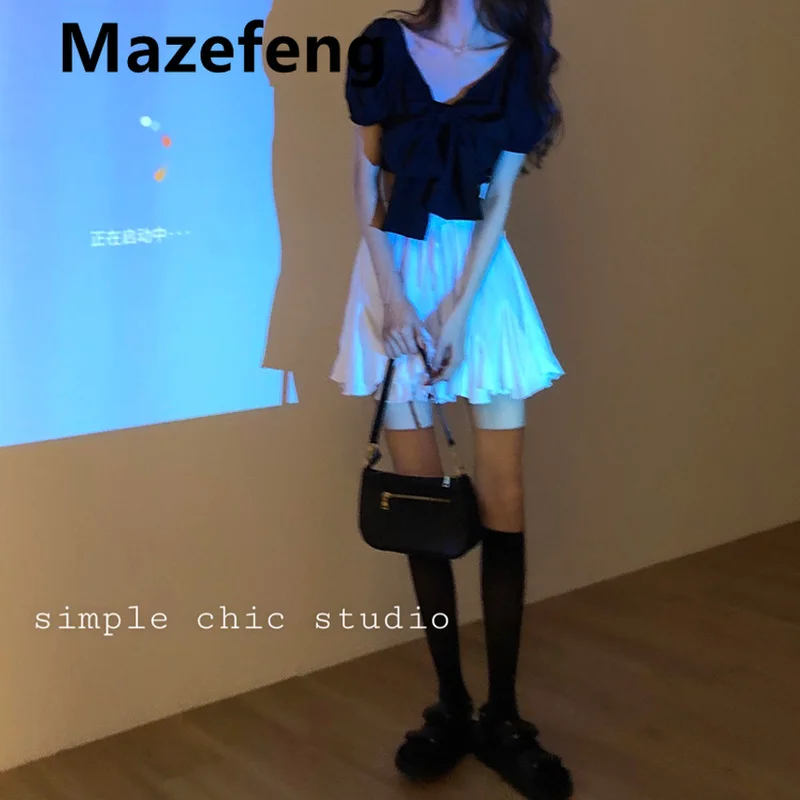 

GOOHOJIO White Pleated Skirt Short Woman Elastic Waist Mini Skirts Sexy Mircro Summer Embroidery Mini Tennis Skirt New Preppy