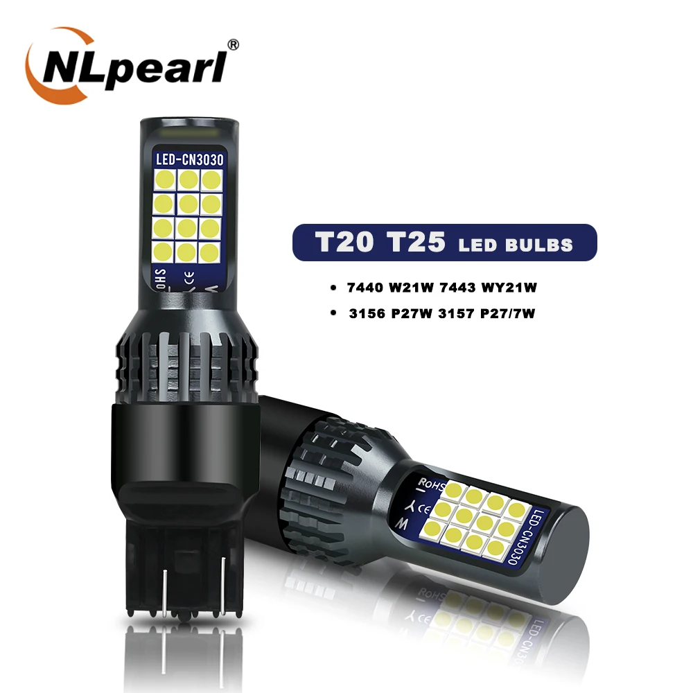 

NLpearl 1x Signal Lamp T20 Led W21W 7440 7443 W21/5W Wy21W 3030SMD T25 Led 3156 P27W 3157 P27 7W Backup Reversing Lights 12V