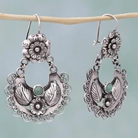 vintage earrings with green stone fashion flower heart earrings for women retro silver plated drop earrings indian jewelry