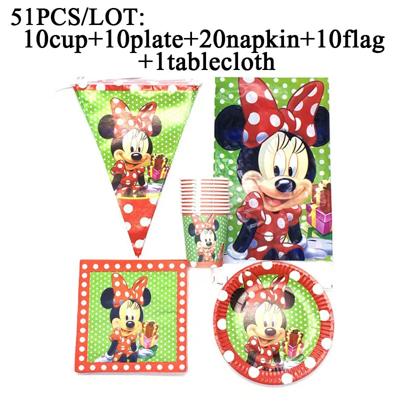 

For 20 Person Kids Birthday Party Supplies Minnie Mouse Theme Disposable Cup Plate Straws Napkins Party Supplies Decorations Set