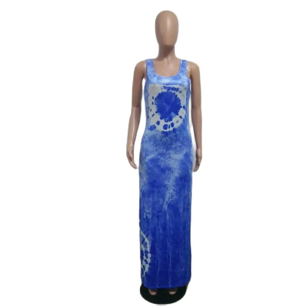

Women's Sleeveless Sling Dress Summer Round Neck Printed Casual Long Skirt