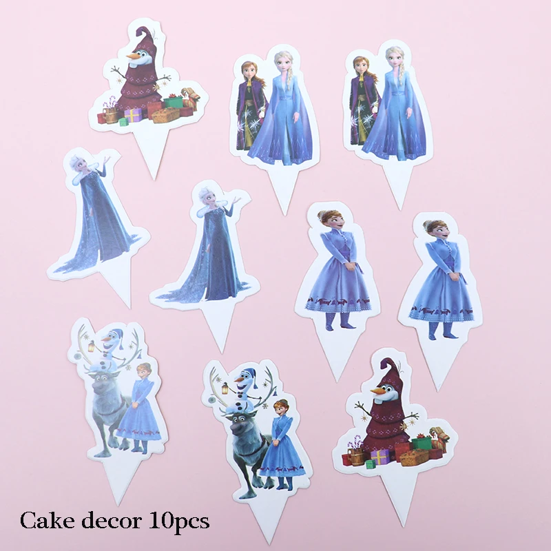 Cake decor 10pcs Платье принцессы «Холодное сердце» 2 вечерние поставки «Холодное сердце» вечерние Бумага соломы тарелки чашки для девочек с героями мультфильма «Холодное сердце»; 2 платья Эльзы и Анны для дня рождения Декор вечерние скатерть - Цвет: Cake decor 10pcs