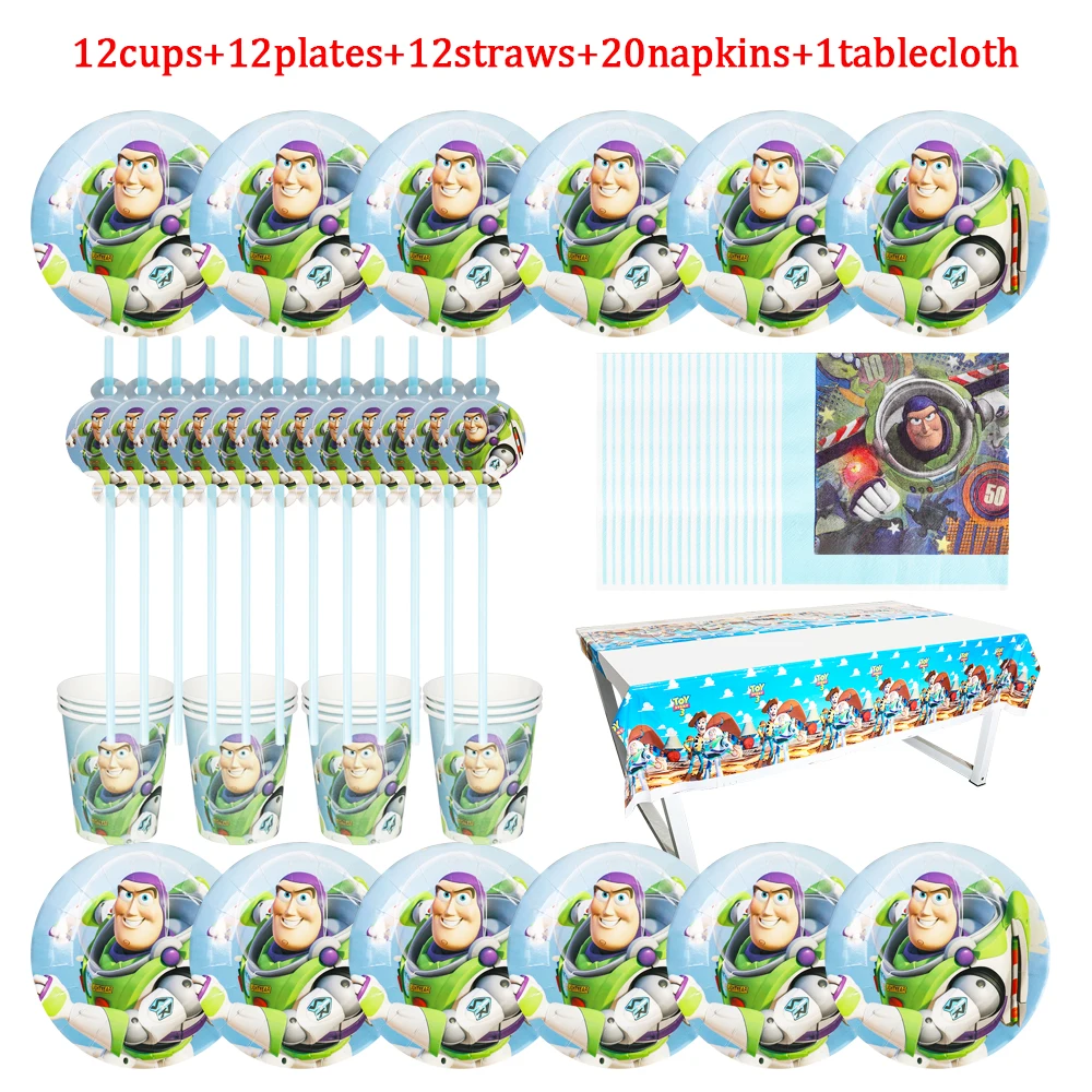 

Disney Toy Story Kids Birthday Party Supplies Decoration Sets Paper Cups Straws Disposable Tableware Baby Shower For 12 People