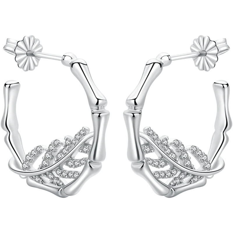 

SA SILVERAGE Original Earrings Birthday Gift Butterfly Sterling Time Wings S925 Sterling Silver Zircon Bamboo Earrings Female