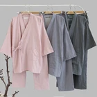 Традиционное кимоно, Пижама для мужчин и женщин, из чистого хлопка свободное стиль, Купальный топ юката, брюки, пижамный комплект, ночная рубашка для пар