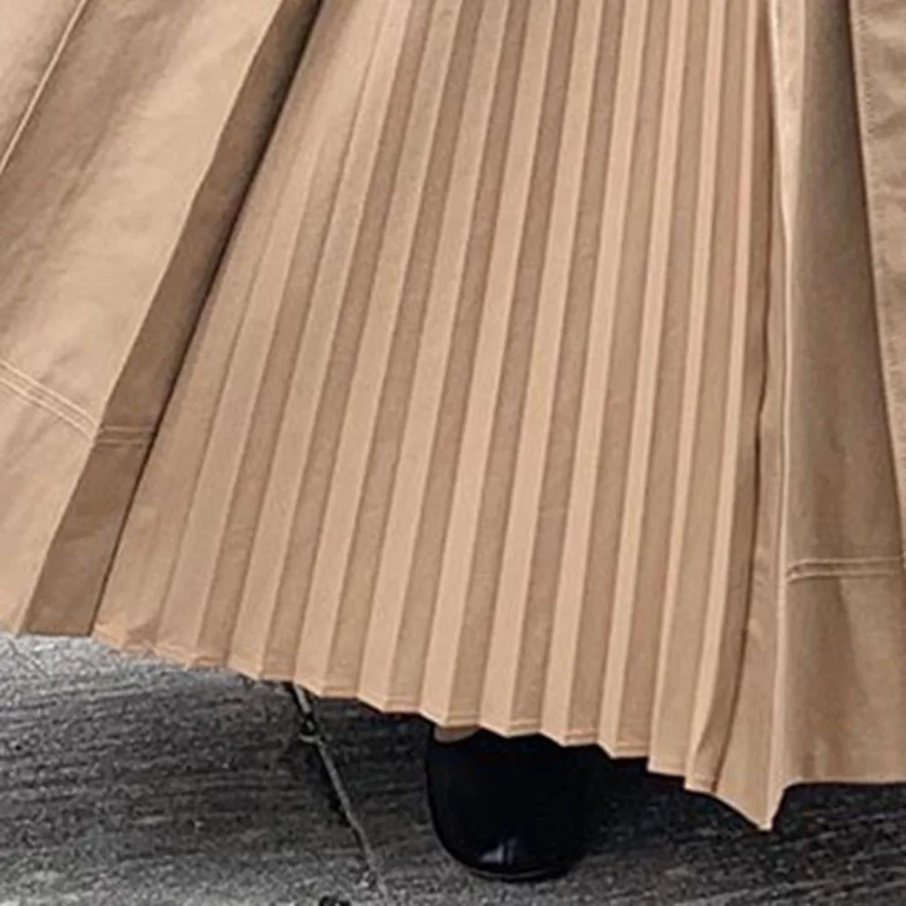Asymmetrical High Waist Pleated Skirt Women Korea Fashion Khaki Harajuku Japan Lady Streetwear Maxi Tunic Long Autumn New | Женская