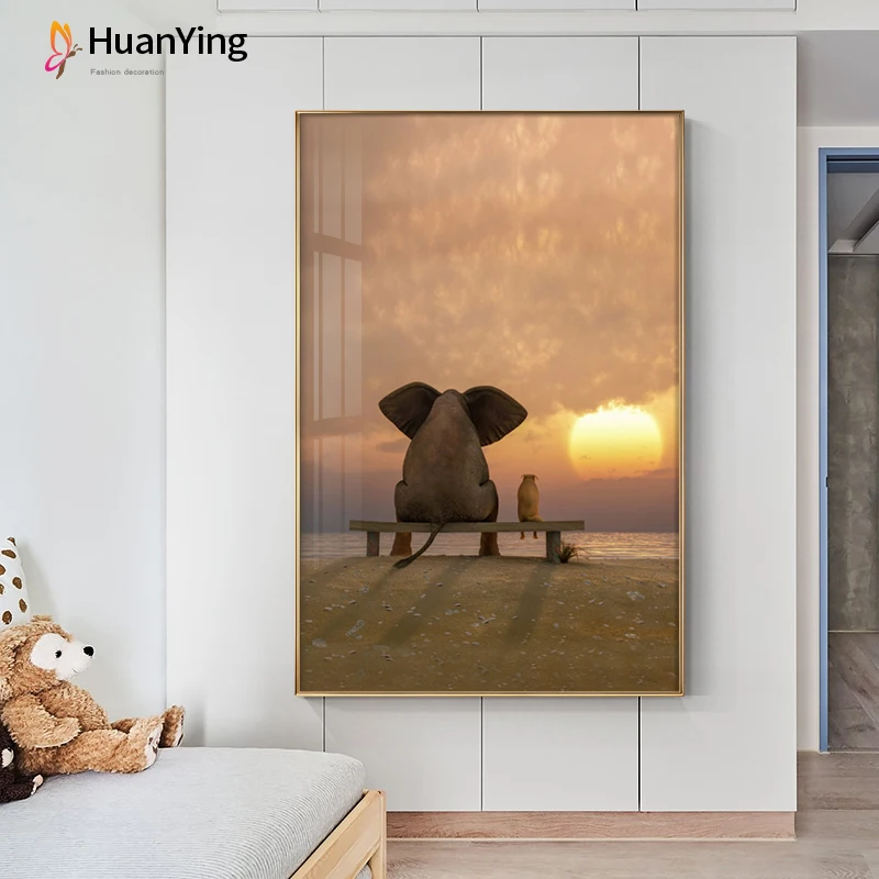 

Nordic Modern Sunset Landscape Canvas Painting Cartoon Animal Elephant Posters Prints Wall Art Picture for Living Room Kids Room