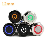 12mm waterproof metal push button switch led light black momentary latching car engine pc power switch 5v 12v 24v 220v red blue
