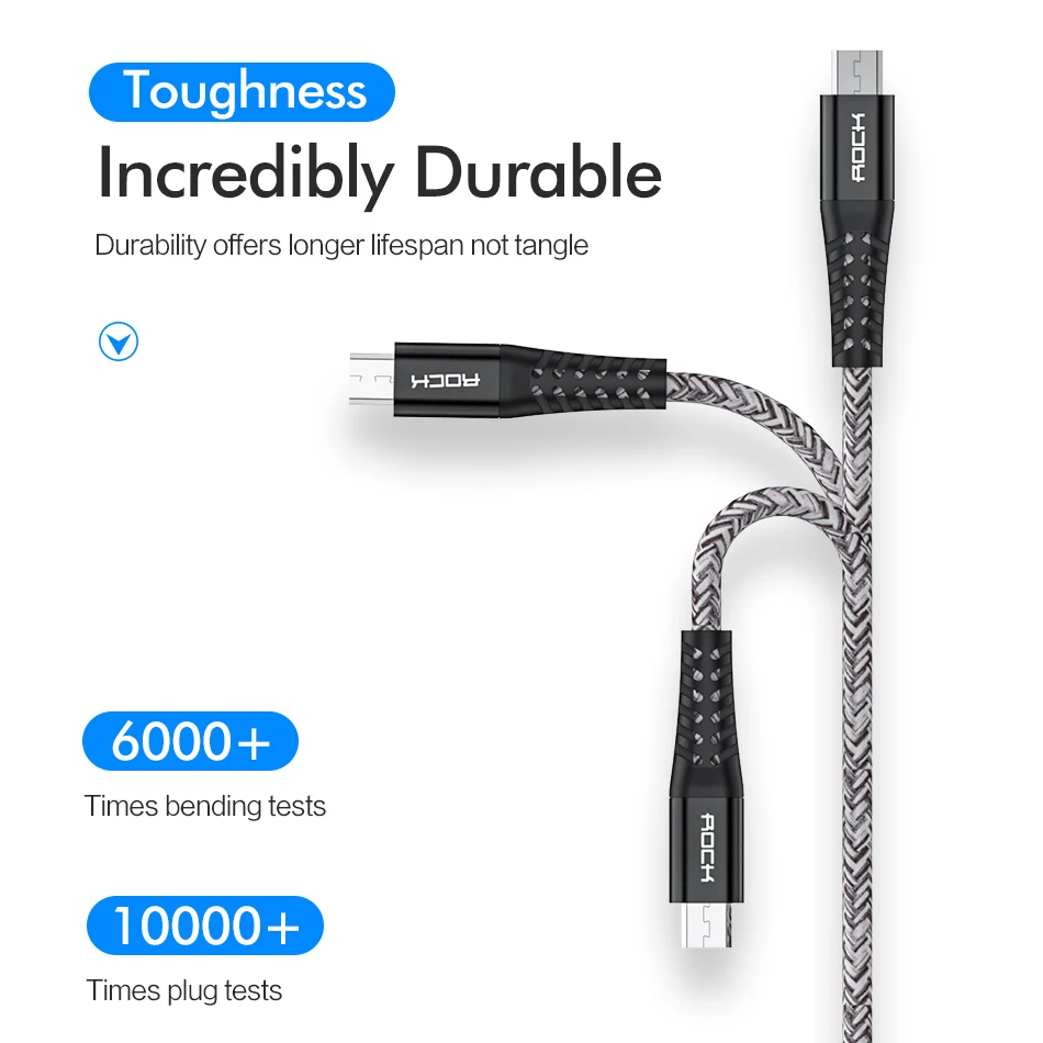 ROCK 3A Быстрая зарядка Micro USB кабель для huawei Xiaomi Redmi LG Android мобильный телефон провод для быстрой зарядки