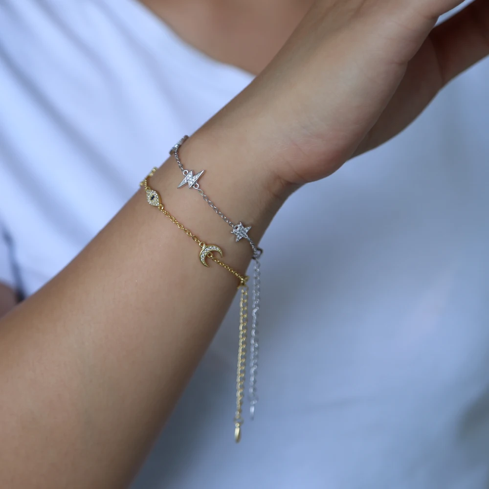 Женский очаровательный браслет цепочка с Луной звездой молнией сглаза радуги