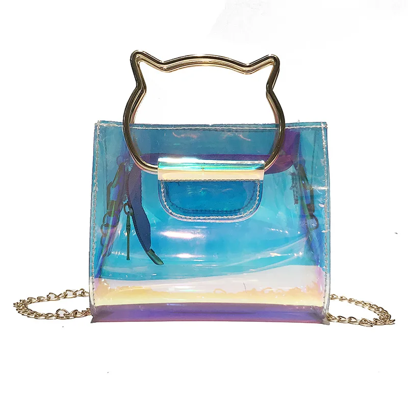 

2019 new JIULIN high-quality Japanese and Korean chain cats laser versatile fashion transparent small square bag mobile lady bag