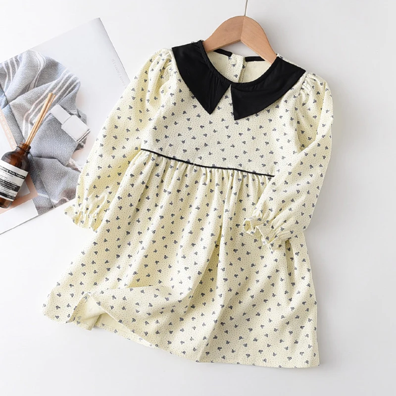 

Girls Casual Dresses Spring Autumn Kids Party Costumes For Girl 1-5 Years Long Sleeve Children Peter Pan Collar Dot Clothes