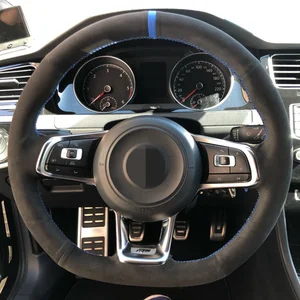 car steering wheel cover black genuine leather suede for volkswagen vw golf 7 gti golf r mk7 vw polo gti scirocco 2015 2016 free global shipping