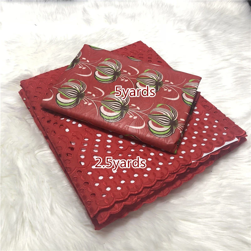 5 ярдов Красный бассейна парча в Гвинейском стиле африканских Базен Rihce Brode с 2