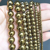 gold color hematite stone natural loose round beads for diy jewelry making bracelet earring accessories 15 2 3 4 6 8 10 12mm