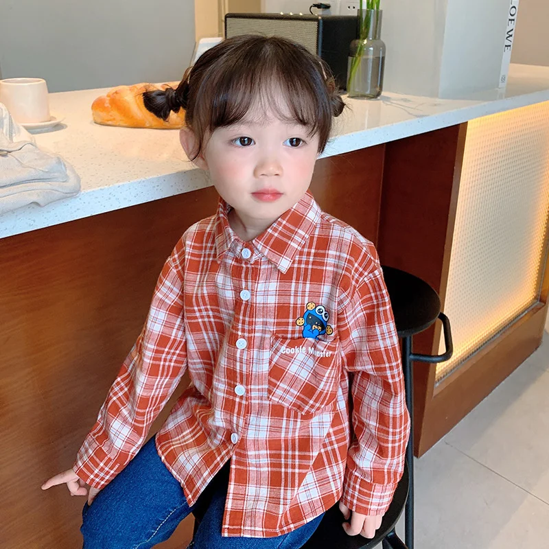 

Рубашка Детская осенняя клетчатая с длинным рукавом и отложным воротником