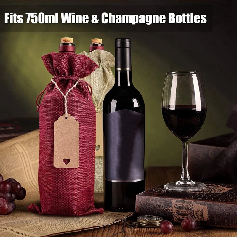 

12 Pcs Burlap Wine Bags Wine Gift Bags,Wine Bottle Bags with Drawstrings,Tags & Ropes,Reusable Wine Bottle Covers