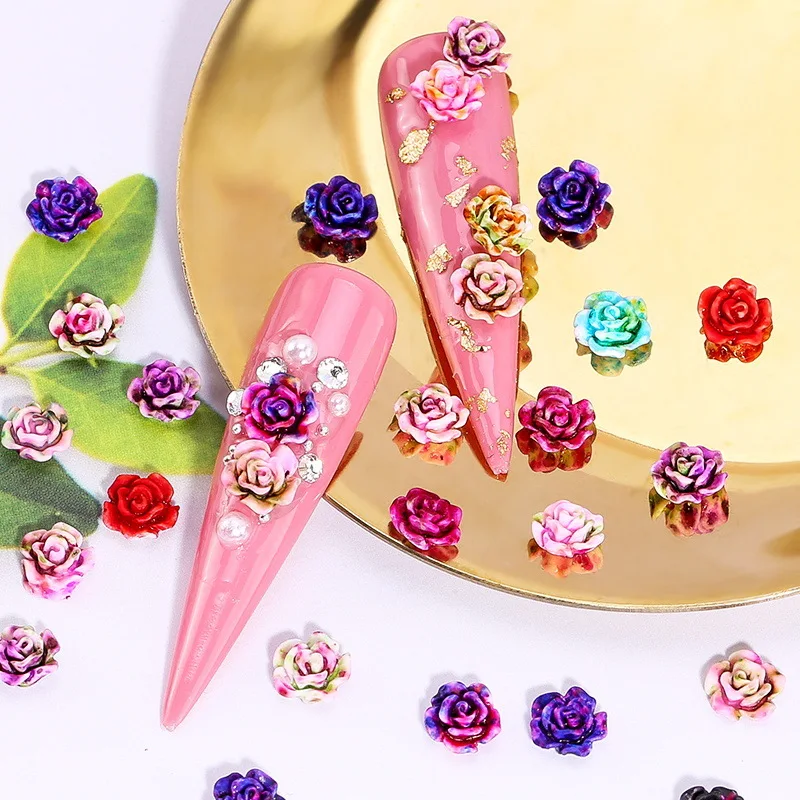 

120Pcs/Jar 3D Rose Nail Art Charm AB Color Ceramic Flower Nail Rhinestone 3D Nail Flower Design Acrylic Nails For Nail Art Decor