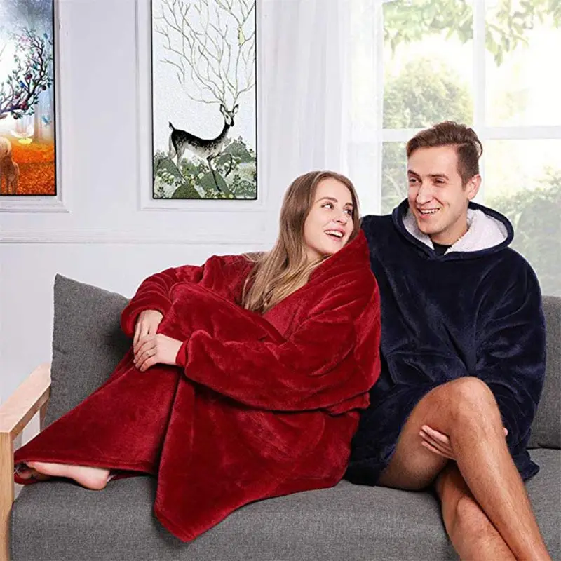

Lamb Wool Blanket With Sleeves Super Soft Warm Microfiber Plush Outdoor Pocket Hoodie Adult Winter TV Hoodie Blankets