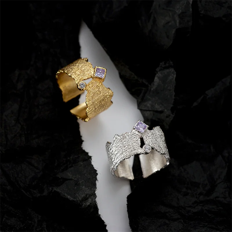 

Korean fashion light luxury S925 sterling silver diamond ring female cold wind open texture trend ring jewelry gift wholesale