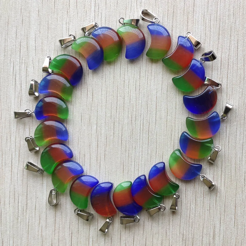 

New fashion good quality Synthetic cat's eye stone moon shape pendants for DIY jewelry making Wholesale 50pcs free shipping