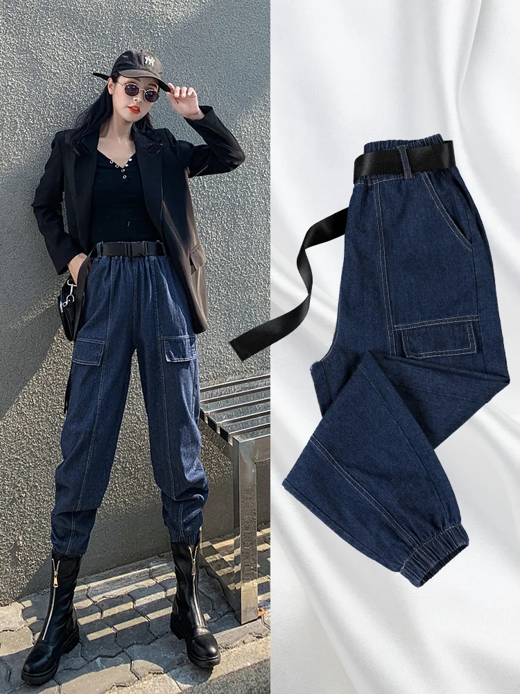 

Jeans for Women 2021 Spring Autumn New Cargo Pants Slimming High Loose Harem Tappered Daddy Pants Denim Joggers Women