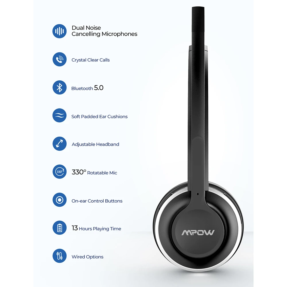 Bluetooth наушники Mpow HC3 прозрачные Беспроводные с двумя микрофонами шумоподавлением