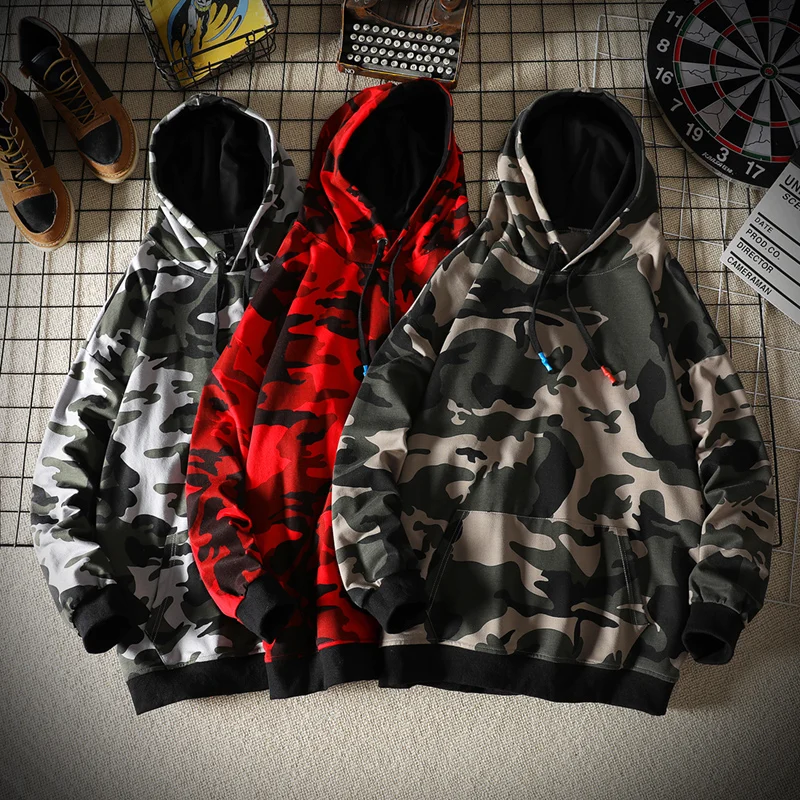 

Vintage Hoodies Tops Mens 2021 Autumn Loose Casual Oversized Unisex Couple Korean High Street Camouflage Pullover Sweatshirts