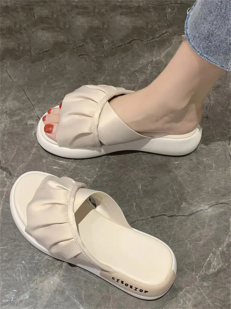 

Женские шлепанцы на толстой подошве, простые однотонные сандалии, летняя модель в Корейском стиле, можно носить на улице