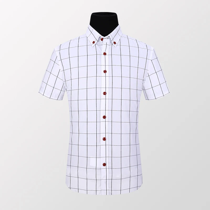 

Men Plaid Business Dress Shirt 2021 Summer Slim Casual Lapel Short Sleeve White Tuxedo Shirt Commute 5XL Tops Male Clothes