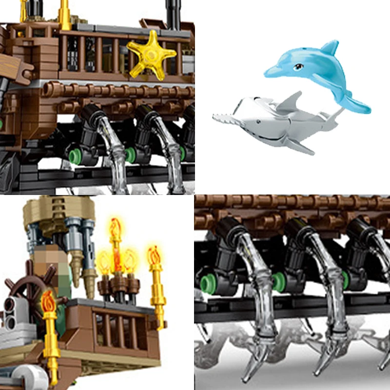 

701Pcs Pirates Ghost Ship Building Blocks Creator Movie Boat Bricks With fIgures Educational Toys For Children Kids