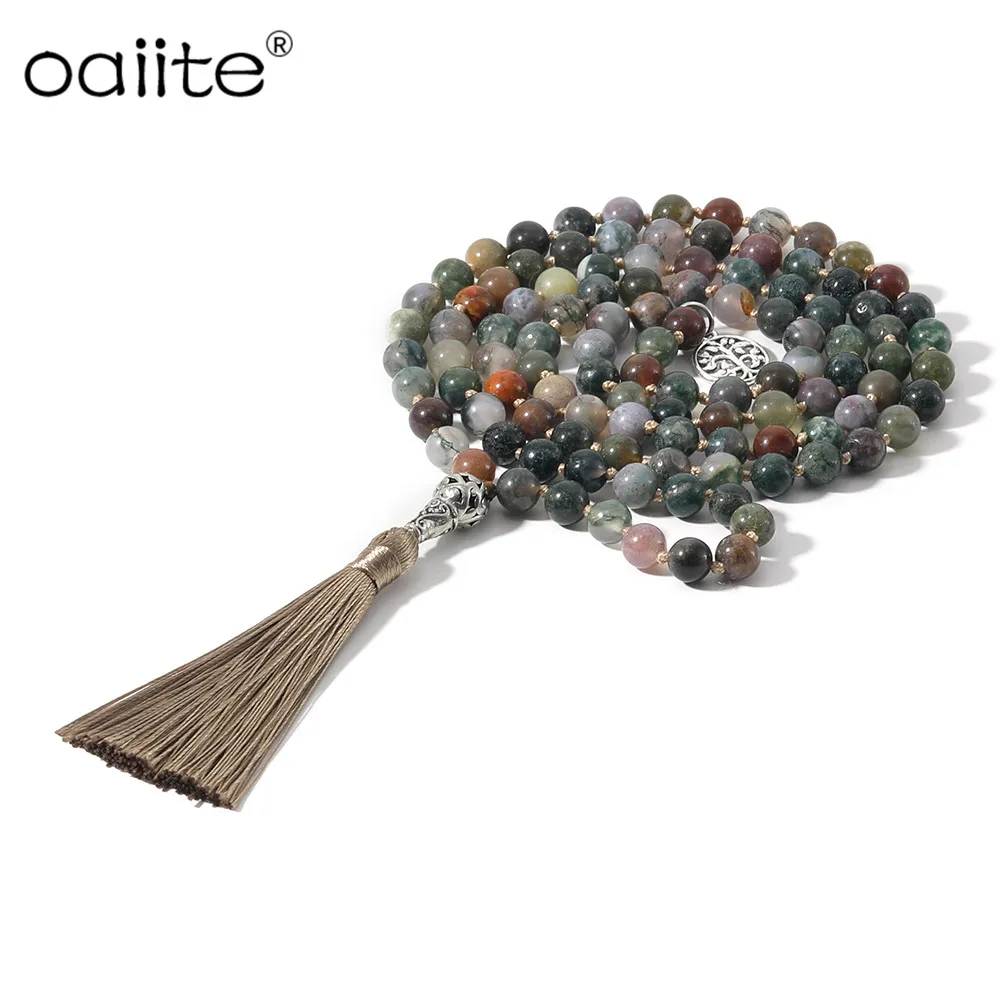 OAIITE 108 Mala Necklace with 8mm Beads Yoga Natural Stone Japa Prayer Meditation Beaded Tassel | Украшения и аксессуары