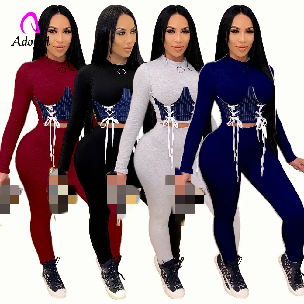 

Костюм спортивный женский однотонный из двух предметов, повседневный короткий пуловер с круглым вырезом и узкие брюки с завышенной талией, ...