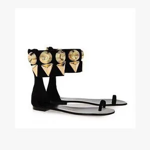 

New black suede gold rivet sexy sandals